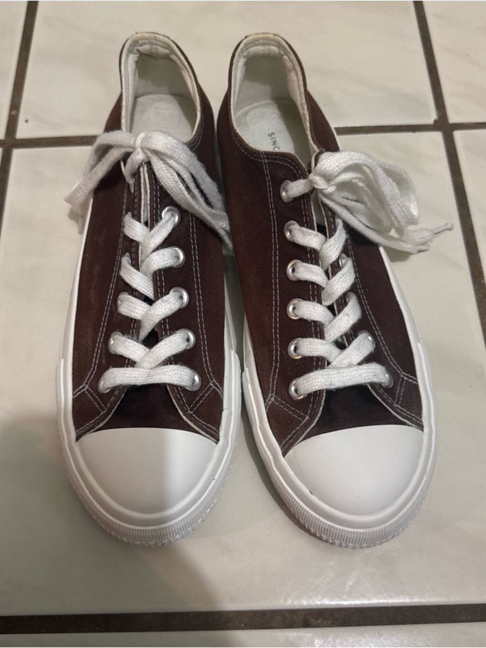 Sincerely Jules Brown and White Low-Top Canvas Sneakers
